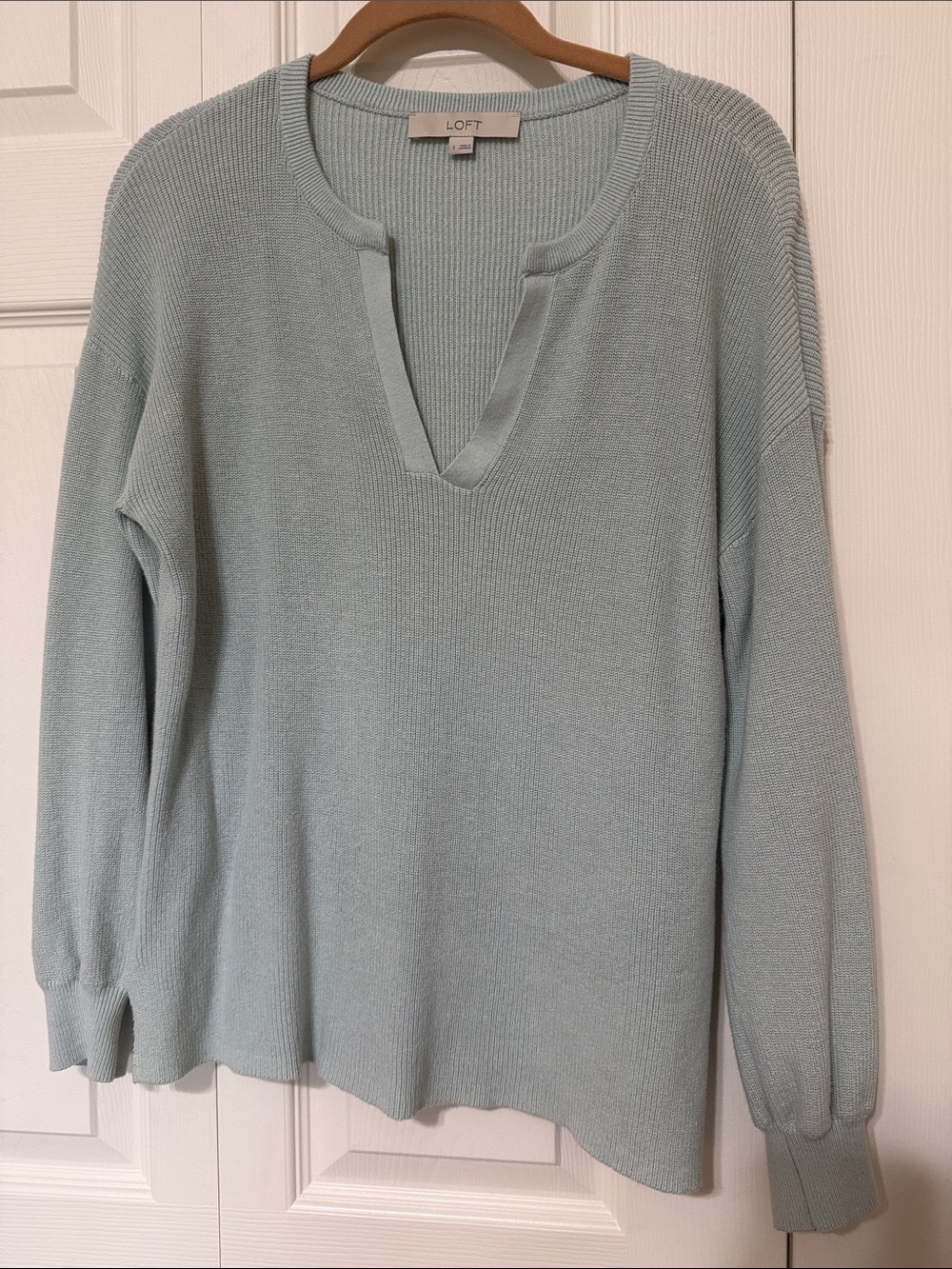 LOFT Light Sage V-Neck Knit Sweater